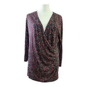 Talbots Black & Red Floral Print Half-Wrap Top XL New with Tags